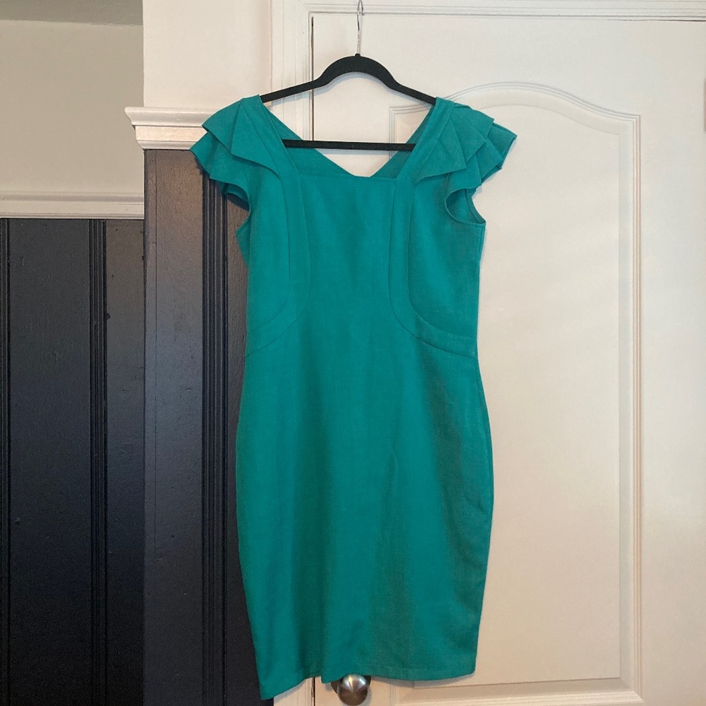 Teal Ruffled Cap Sleeve Shift Dress - size latge